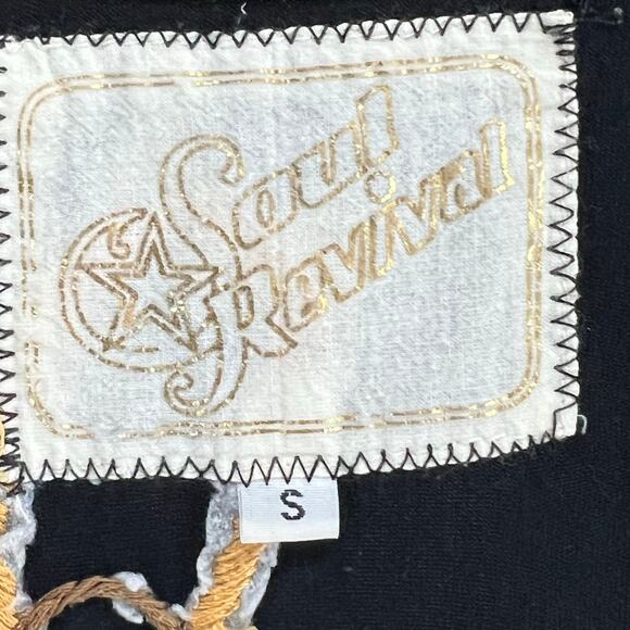Soul Revival Shirt Womens S Black Tan Embroidered Leather Trim Western Boho Top - Picture 10 of 13